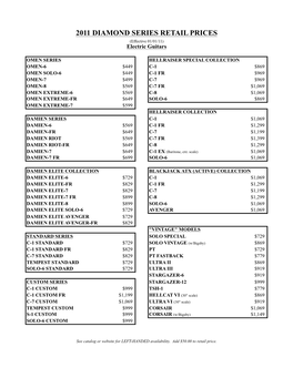 2011 DIAMOND SERIES RETAIL PRICES (Effective 01/01/11) Electric Guitars