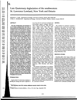 Late Quaternary Deglaciation of the Southwestern 1