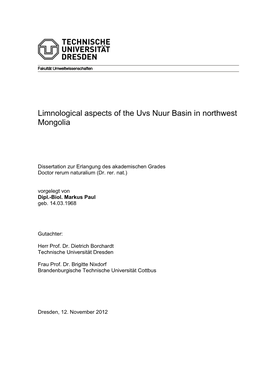 Limnological Aspects of the Uvs-Nuur-Basin in Northwest Mongolia