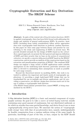 Cryptographic Extraction and Key Derivation: the HKDF Scheme