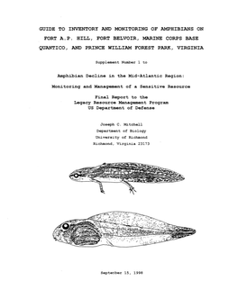 Guide to Inventory and Monitoring of Amphibians on Fort A.P. Hill, Fort Belvoir, Marine Corps Base Quantico, and Prince William Forest Park, Virginia