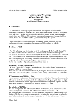 Advanced Signal Processing 1 Digital Subscriber Line