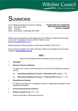 Agenda Reports Pack (Public) 28/02/2012, 10.30