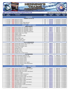 2021 Lionel Catalog Pre-Order Program & Price List