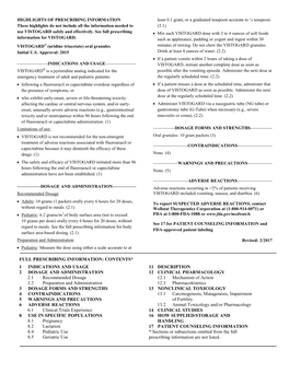 PRESCRIBING INFORMATION Least 0.1 Gram, Or a Graduated Teaspoon Accurate to ¼ Teaspoon