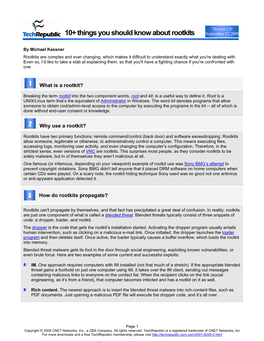 10+ Things You Should Know About Rootkits September 17, 2008