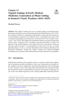 Vegetal Analogy in Early Modern Medicine: Generation As Plant Cutting in Sennert’S Early Treatises (1611–1619)