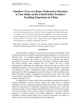 Outsiders' View on Chinese Mathematics Education: a Case