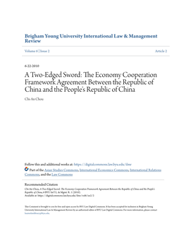 The Economy Cooperation Framework Agreement Between the Republic of China and the People's Republic of China, 6 BYU Int'l L