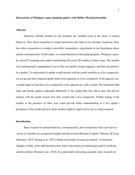 1 Interactions of Phidippus Regius Jumping Spiders with Lifelike 3D