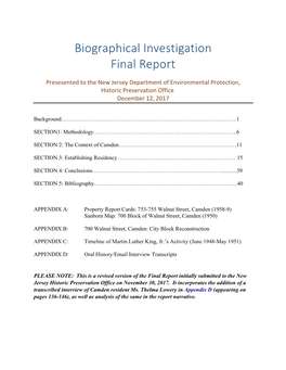 Biographical Investigation Final Report