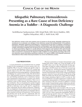 Idiopathic Pulmonary Hemosiderosis Presenting As a Rare Cause of Iron Deficiency Anemia in a Toddler - a Diagnostic Challenge