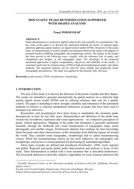 Mountains' Peaks Determination Supported with Shapes Analysis