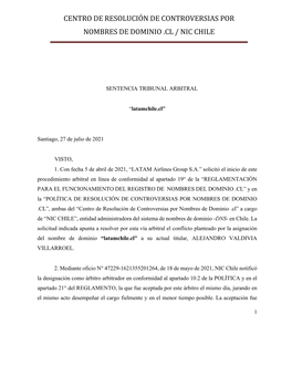 Centro De Resolución De Controversias Por Nombres De Dominio .Cl / Nic Chile