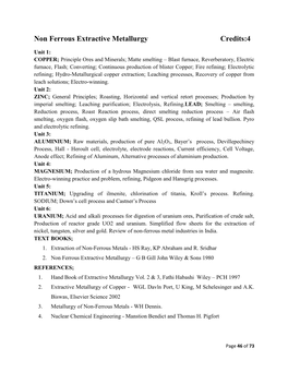 Non Ferrous Extractive Metallurgy Credits:4