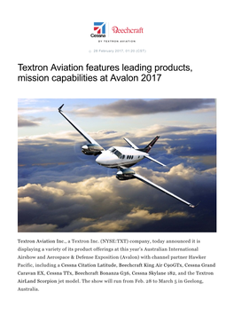 Textron Aviation Features Leading Products, Mission Capabilities at Avalon 2017
