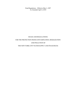 New York City Watershed Rules and Regulations