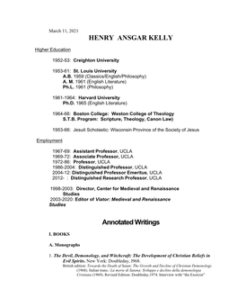 HENRY ANSGAR KELLY Annotated Writings