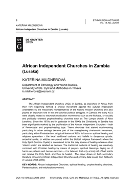 African Independent Churches in Zambia (Lusaka)