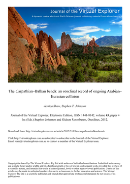 The Carpathian–Balkan Bends: an Oroclinal Record of Ongoing Arabian– Eurasian Collision