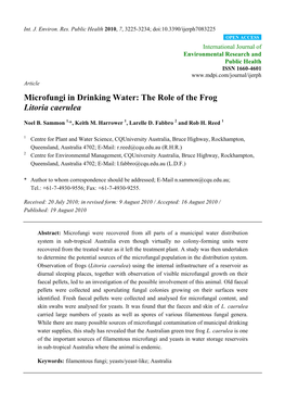 Microfungi in Drinking Water: the Role of the Frog Litoria Caerulea