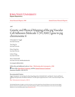 Genetic and Physical Mapping of the Pig Vascular Cell Adhesion Molecule 1 (VCAM1) Gene to Pig Chromosome 4 Christopher K