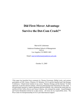 First Mover Advantage in Internet Markets