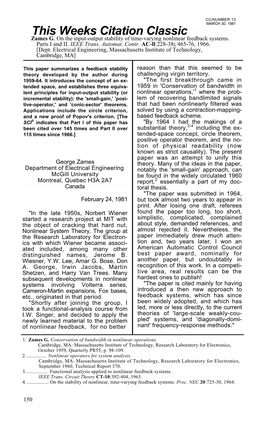 Zames G. on the Input-Output Stability of Time-Varying Nonlinear Feedback Systems