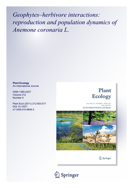 Geophytes–Herbivore Interactions: Reproduction and Population Dynamics of Anemone Coronaria L