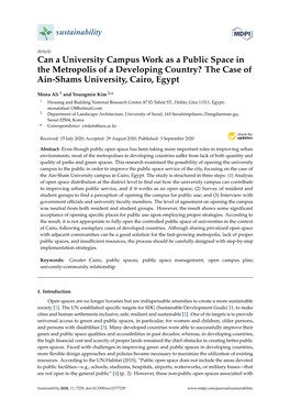 Can a University Campus Work As a Public Space in the Metropolis of a Developing Country? the Case of Ain-Shams University, Cairo, Egypt