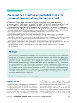 Preliminary Estimates of Potential Areas for Seaweed Farming Along the Indian Coast