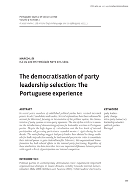 The Democratisation of Party Leadership Selection: the Portuguese Experience