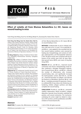 Effect of Volatile Oil from Blumea Balsamifera (L.) DC. Leaves on Wound Healing in Mice