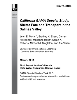 Nitrate Fate and Transport in the Salinas Valley