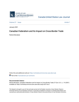 Canadian Federalism and Its Impact on Cross-Border Trade