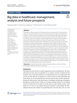 Big Data in Healthcare: Management, Analysis and Future Prospects