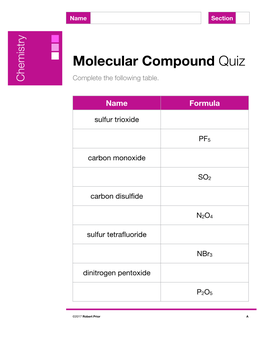 Chemistry Molecule Quizzes