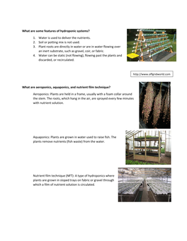 What Are Some Features of Hydroponic Systems? 1. Water Is Used to Deliver the Nutrients. 2. Soil Or Potting Mix Is Not Used. 3