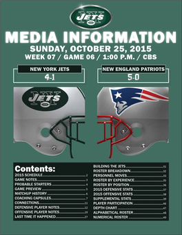 Media Information Sunday, October 25, 2015 Week 07 / Game 06 / 1:00 P.M