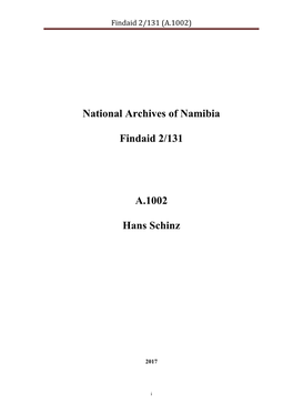 National Archives of Namibia Findaid 2/131 A.1002 Hans Schinz