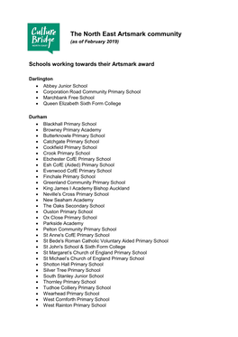 The North East Artsmark Community (As of February 2019)