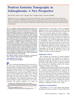 Positron Emission Tomography in Schizophrenia: a New Perspective