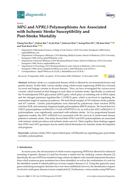 MPG and NPRL3 Polymorphisms Are Associated with Ischemic Stroke Susceptibility and Post-Stroke Mortality