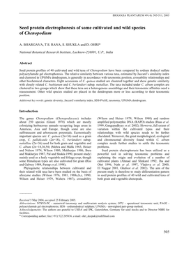 Seed Protein Electrophoresis of Some Cultivated and Wild Species of Chenopodium