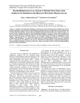 Rapid Herpetofaunal Surveys Within Five Isolated Forests on Sedimentary Rock in Western Madagascar