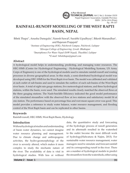 Rainfall-Runoff Modelling of the West Rapti Basin, Nepal