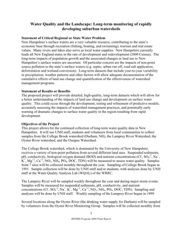 Water Quality and the Landscape: Long-Term Monitoring of Rapidly Developing Suburban Watersheds