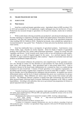 IV. TRADE POLICIES by SECTOR (1) (I) Main Features 1. Israel Has A