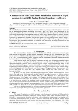 Carapa Guianensis Aubl.) Oil Against Living Organisms – a Review