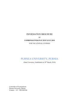 PURNEA UNIVERSITY, PURNIA (State University, Established on 18Th March, 2018)